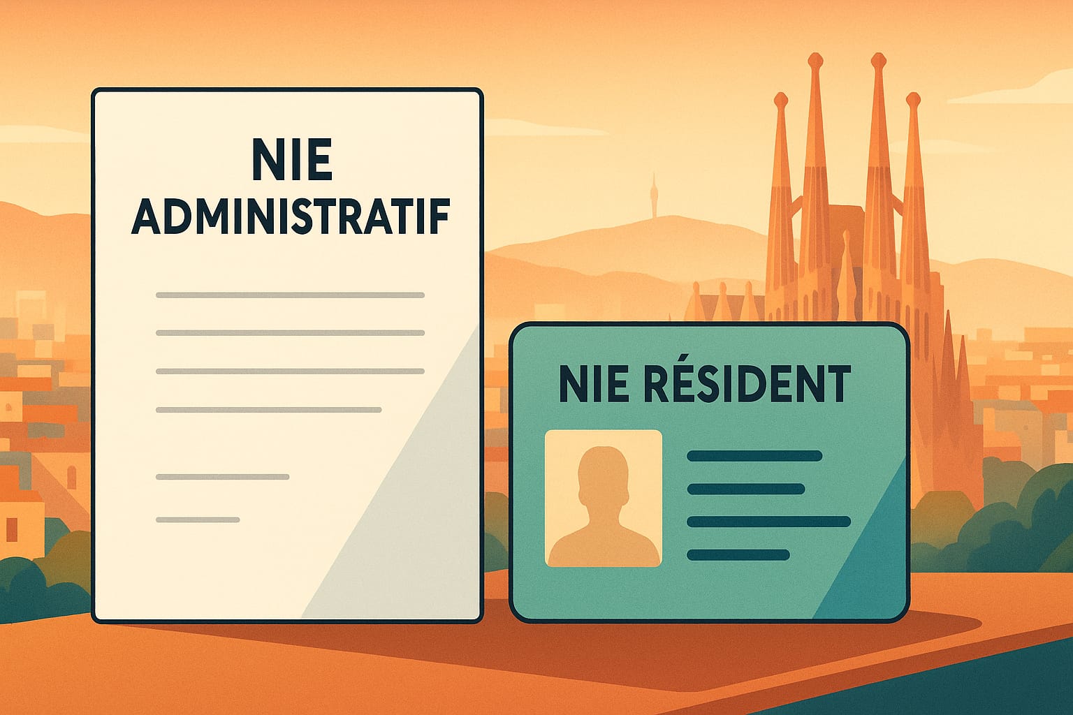 NIE Barcelone : certificat résident vert et document administratif blanc côte à côte