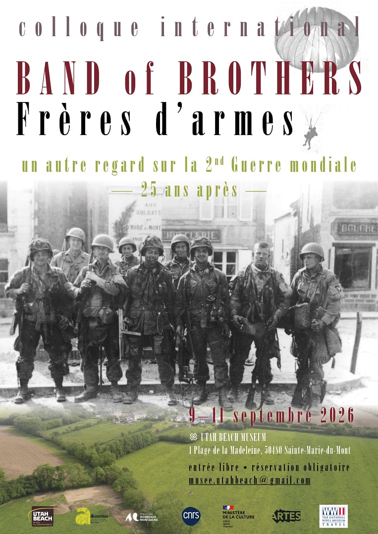 Affiche du colloque international Band of Brothers, 25 ans après, du 9 au 11 septembre 2026 au musée d'Utah Beach