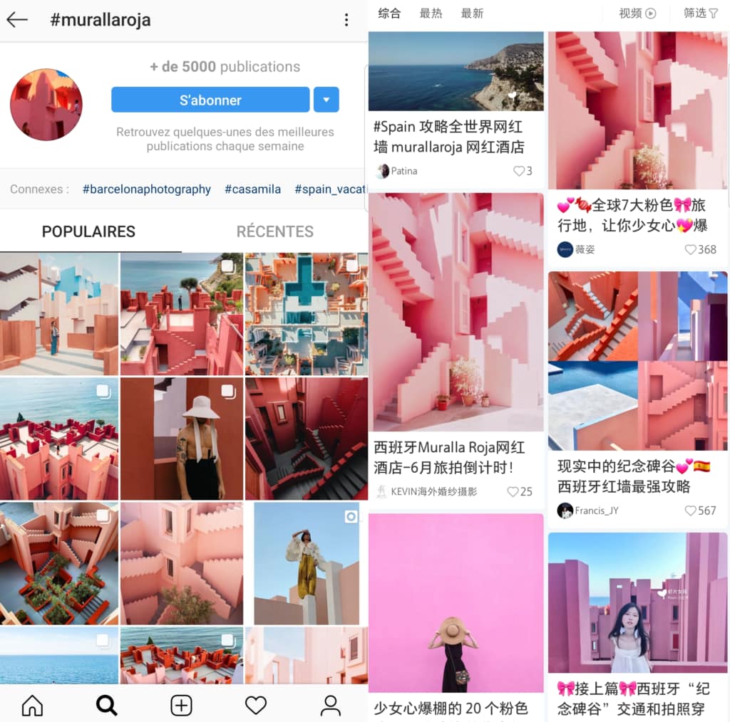 Posts inspirationnels de KOL sur les plateformes Instagram et Xiaohongshu