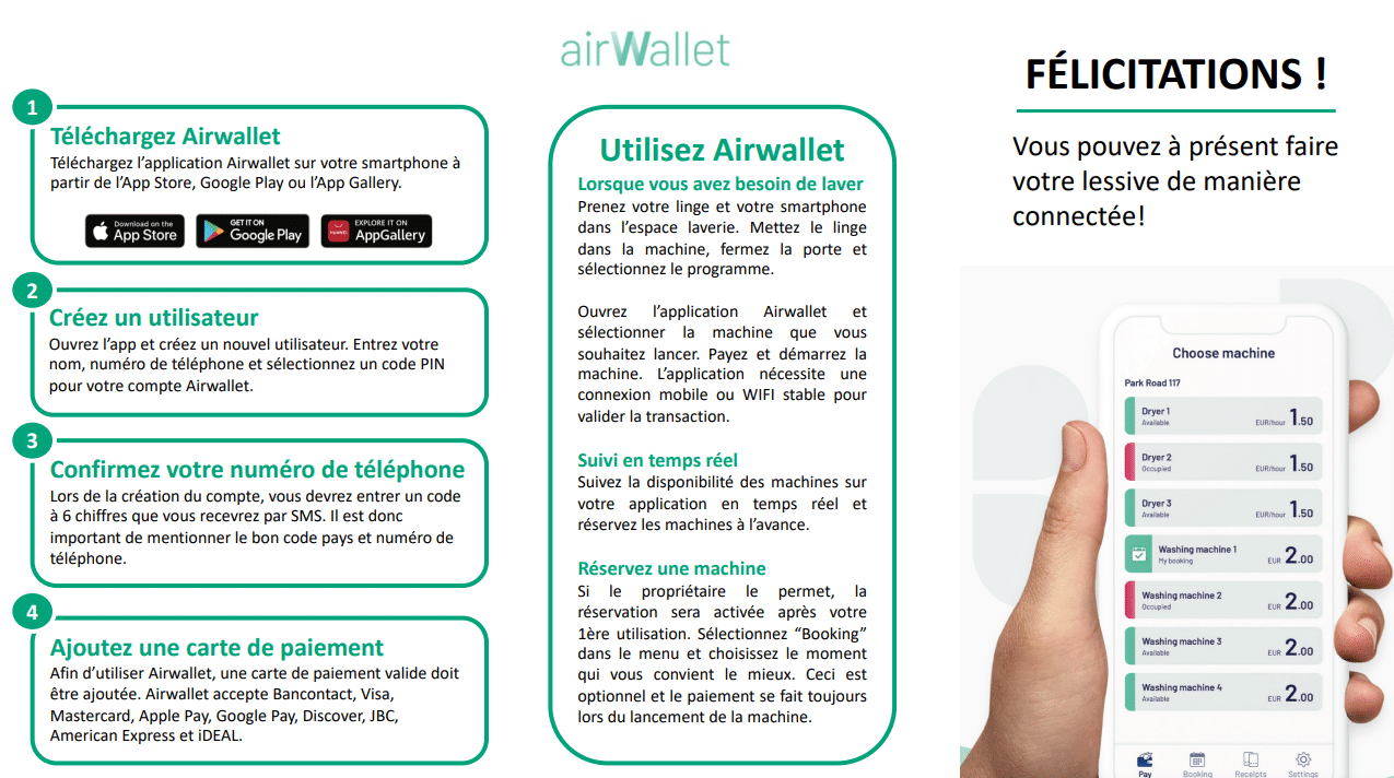 Notice d'utilisation application AirWallet pour laverie connectée